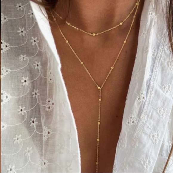 NEW 14k Gold Plated Gold Lariat Necklace - Picture 3 of 3